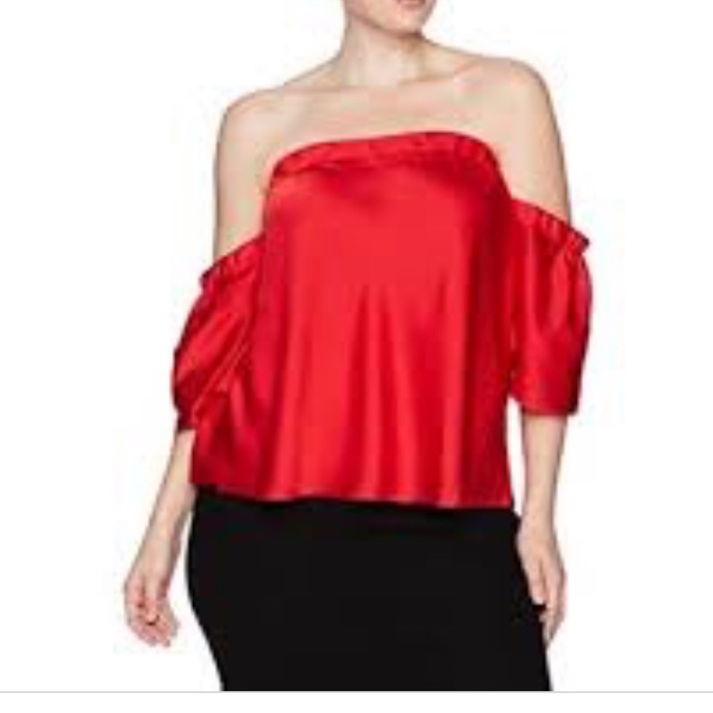 Rachel Roy Red satiny off shoulder blouse